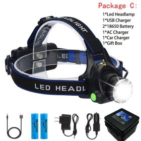 azk20 8000LM Led Headlamps Head Lights Waterproof Head Flashlight Forehead Head Headlights Torch Hunting Mining Fishing Light (Body Color: T6 LED, Emitting Color: Option C)