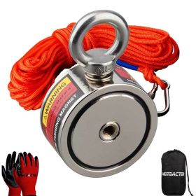 Two Sided Strong Neodymium Round Magnet Set with 15m Rope Verticall Pullforce Fishing Detecting Metal 280kg 360KG 500KG 700KG (Color: Magnet and15m Rope, size: 250KG Two  Side)